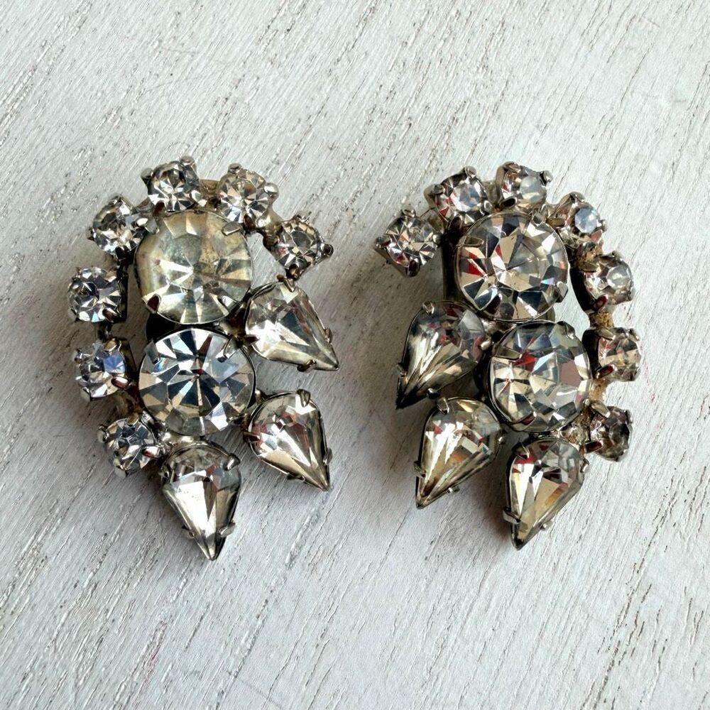 Vintage Clear Rhinestone Clip-On Earrings
